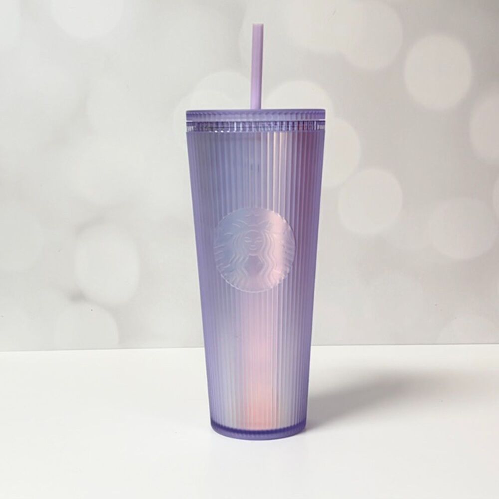 Starbucks 2023 Lilac Purple Ribbed Cold Cup Tumbler 24 oz w Lid & Straw